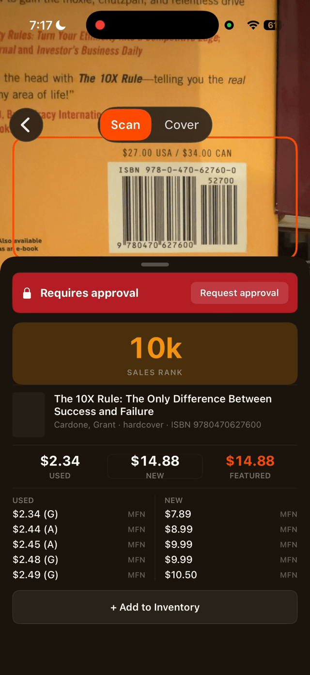 Stackd flagging that an Amazon listing requires approval